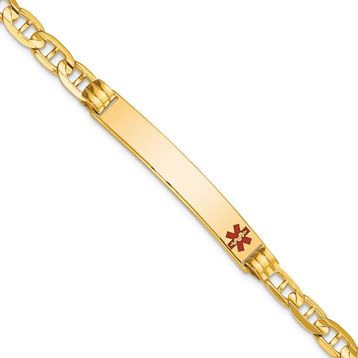 14k Yellow Gold Medical Red Enamel Mariner Link ID Bracelet