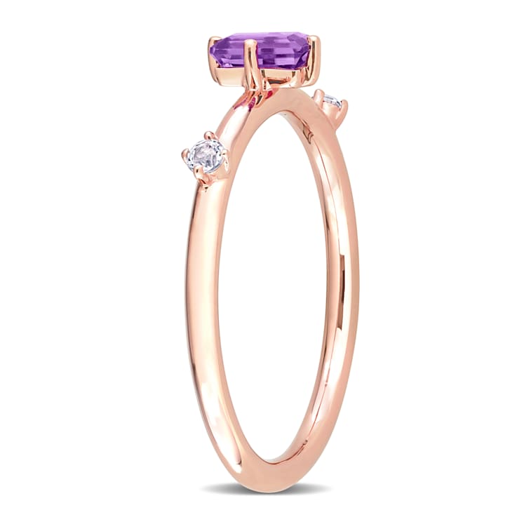 Amethyst and White Topaz 10K Rose Gold Stackable Ring 0.44ctw