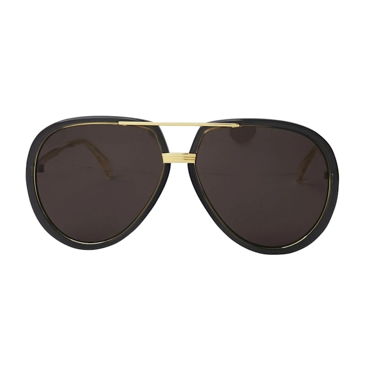 Gucci Black and Gold Tone Aviator Frame / Brown Lens Sunglasses