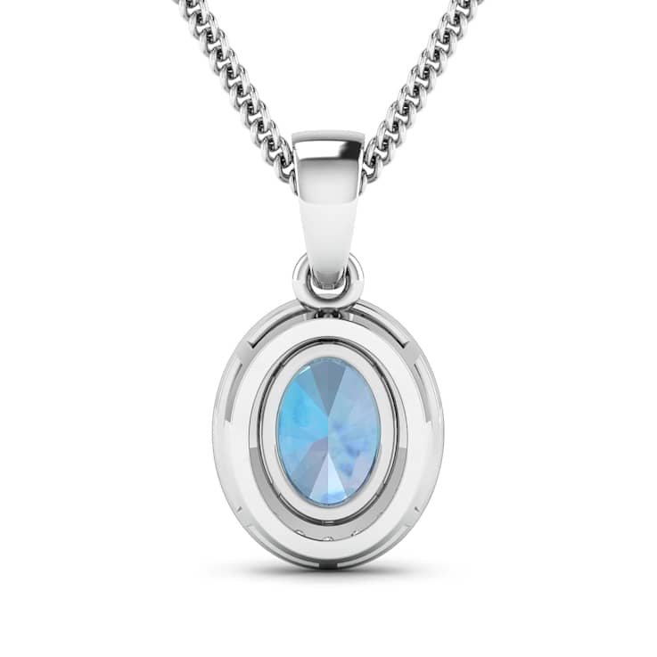 0.96ctw 14K White Gold Aquamarine and White Diamond Pendant with 18 inch
Cable Chain