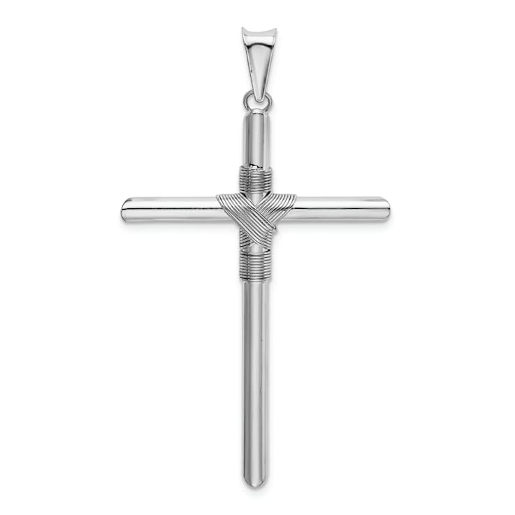 Rhodium Over 14k White Gold with Center Wrap Tube Cross Pendant