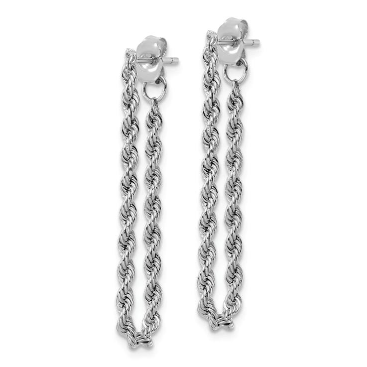 Rhodium Over 14k White Gold Polished Textured Twisted Rope Dangle Earrings