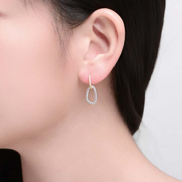 Oval CZ Halo Drop Earrings In 14K Gold Over Brass