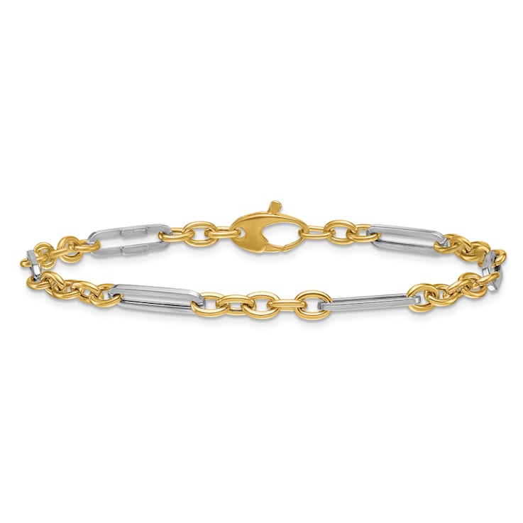 14K Two-Tone Oval and Paperclip Link 7.5 Inch Bracelet