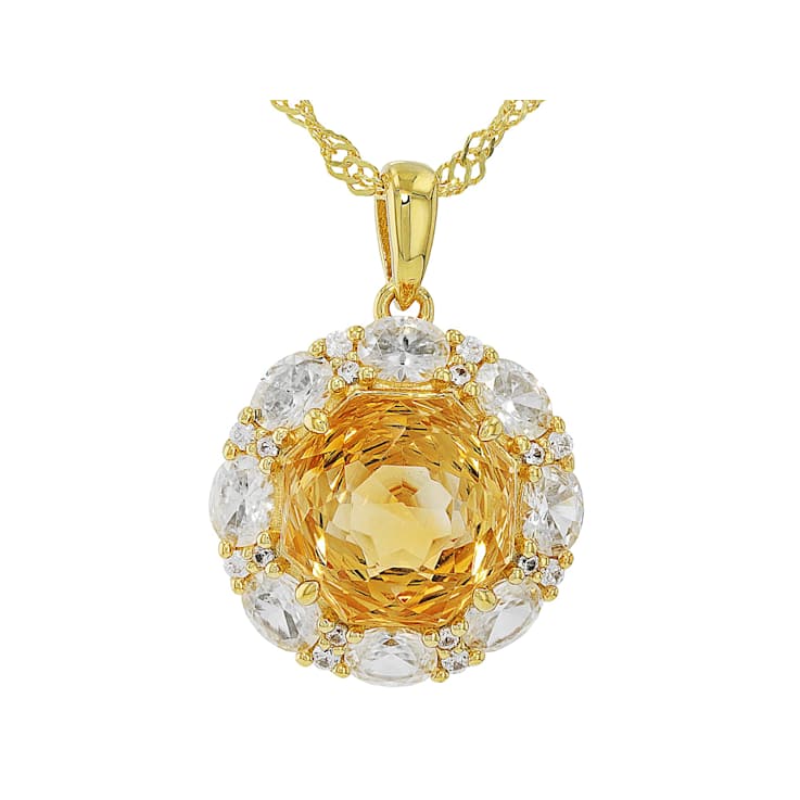 Citrine And White Zircon Pendant Necklace In 18K Gold Over Sterling
Silver 5.73ctw