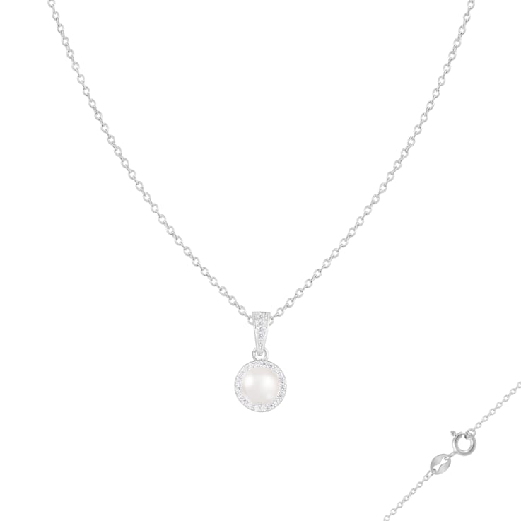 6-6½mm Cultured Freshwater Pearl and Cubic Zirconia Rhodium Over
Sterling Silver Pendant
