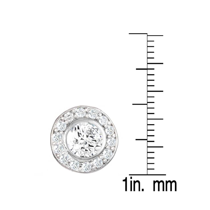 CZ Halo Stud Earrings In Sterling Silver