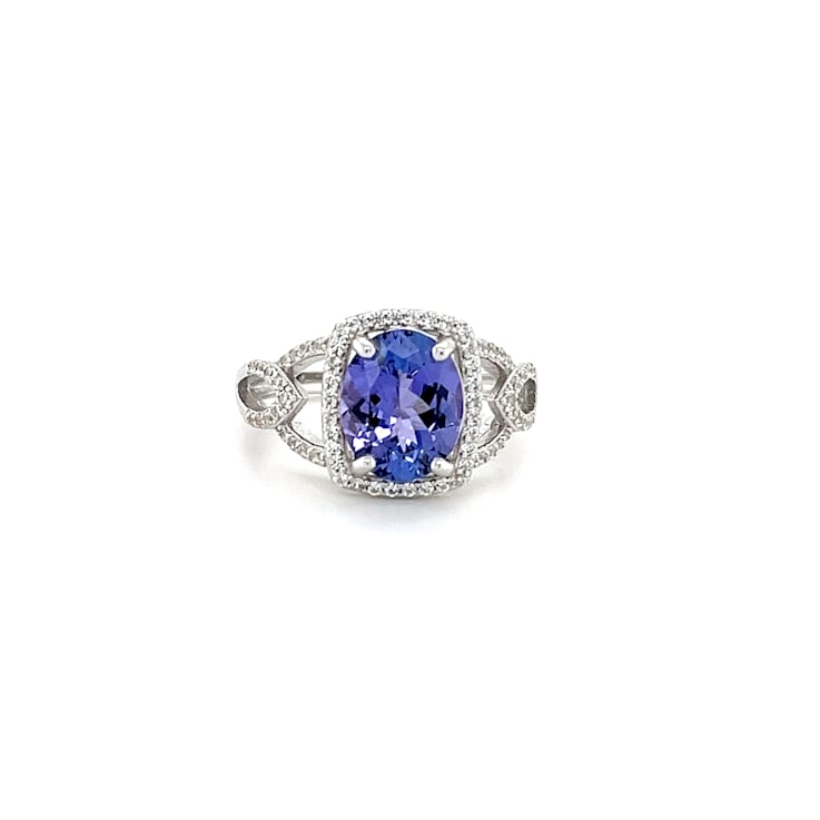 Rhodium Over Sterling Silver Oval Tanzanite and White Zircon Ring 2.38ctw
