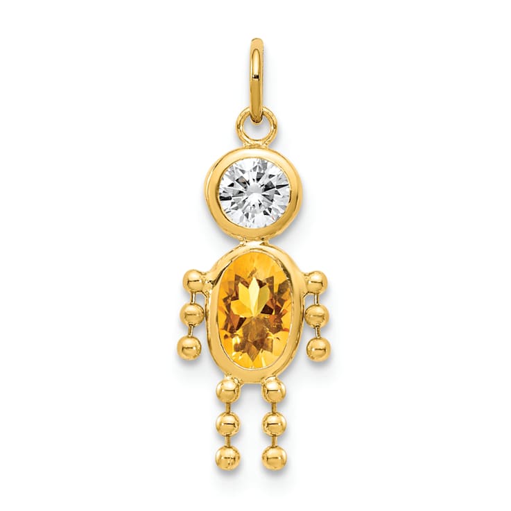 10k Yellow Gold Yellow Citrine Simulant November Birthstone and Clear
Cubic Zirconia Boy Charm