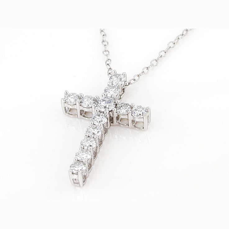 White Lab-Grown 14k White Gold Cross Pendant With Chain 1.00ctw