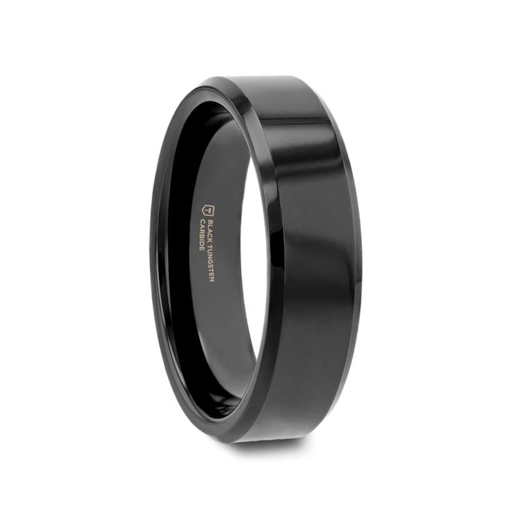 INFINITY Black Tungsten Ring with Beveled Edges 6mm