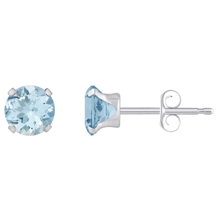 5mm Round Aquamarine Rhodium Over 10k White Gold Stud Earrings