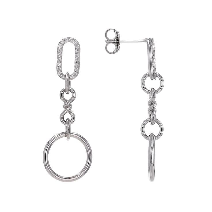 Round CZ Dangle Earrings In Sterling Silver