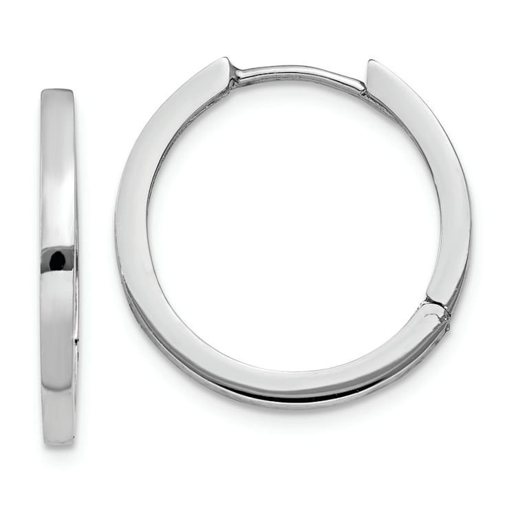 Rhodium Over 14k White Gold 11/16" Hinged Hoop Earrings