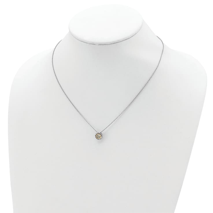 Sterling Silver Antiqued with 14K Accent Green Quartz Necklace