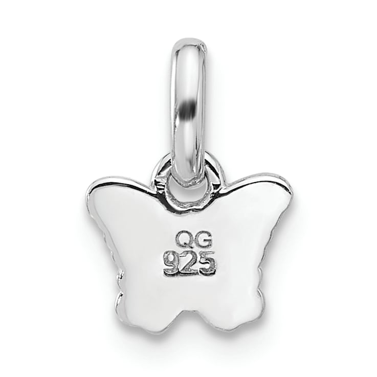 Rhodium Over Sterling Silver Children's Small Enamel Butterfly Pendant