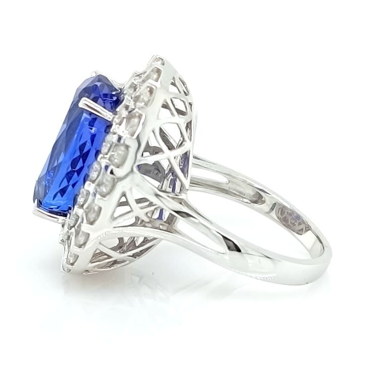 17.89 Ctw Tanzanite and 3.21 Ctw White Diamond Ring in 18K WG