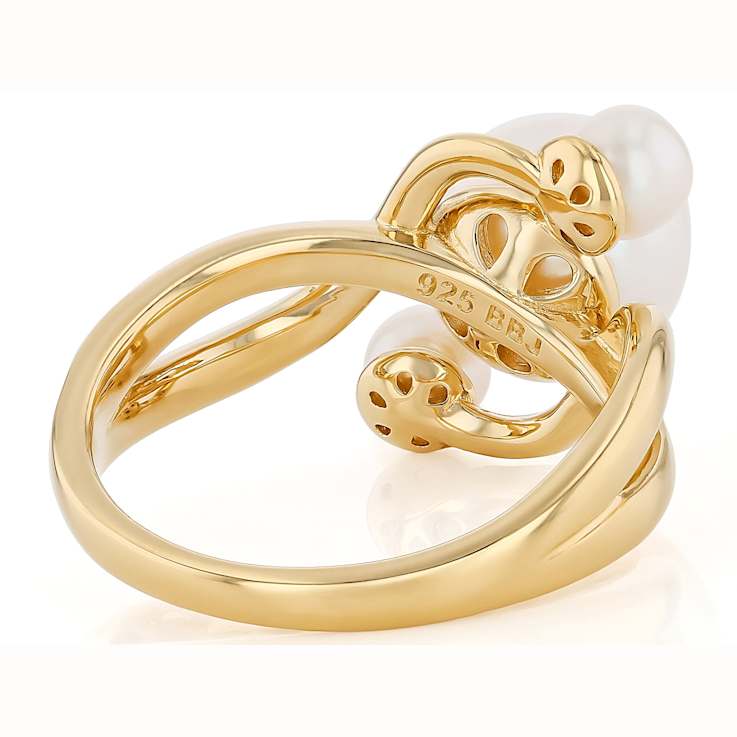 Freshwater Pearl Three-Stone Ring In 18K Gold Over Sterling Silver