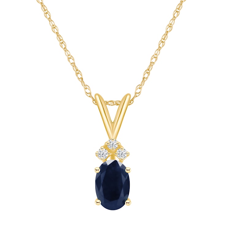 7x5mm Oval Sapphire with Diamond Accents 14k Yellow Gold Pendant With Chain