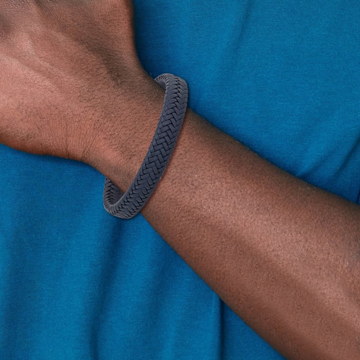 Navy Blue Leather and Stainless Steel Polished 7.75-inch with 0.5-inch
Extension Bracelet