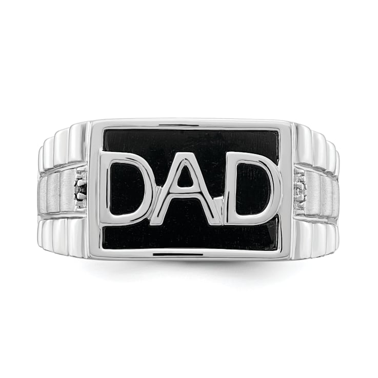 Rhodium Over 14k White Gold Polished Satin Onyx and Diamond DAD Men's Ring