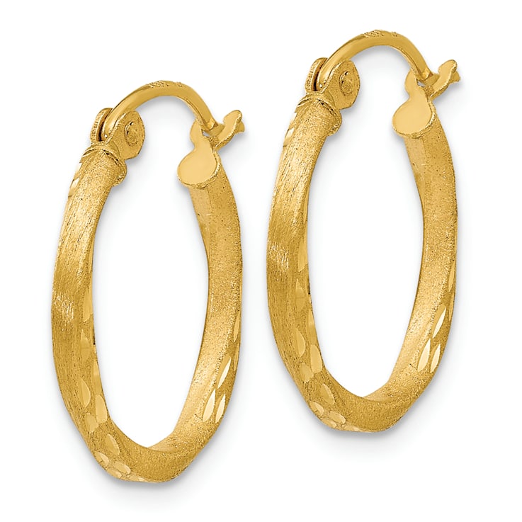 14k Yellow Gold Satin and Diamond-Cut Twisted 11/16" Hoop Earrings