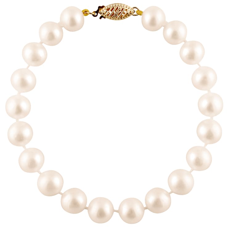 14k Yellow Gold 5-6mm White Freshwater Pearl Bracelet