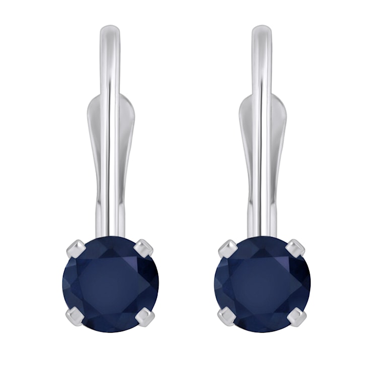 4mm Round Sapphire Rhodium Over 14k White Gold Drop Earrings