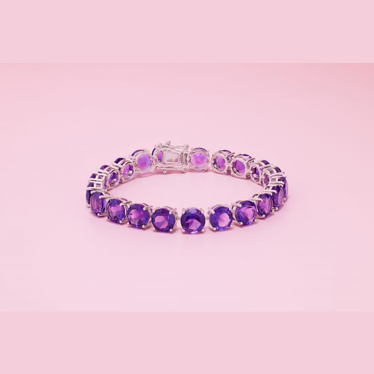 Purple Amethyst Rhodium Over Sterling Silver Tennis Bracelet 34.60ctw
