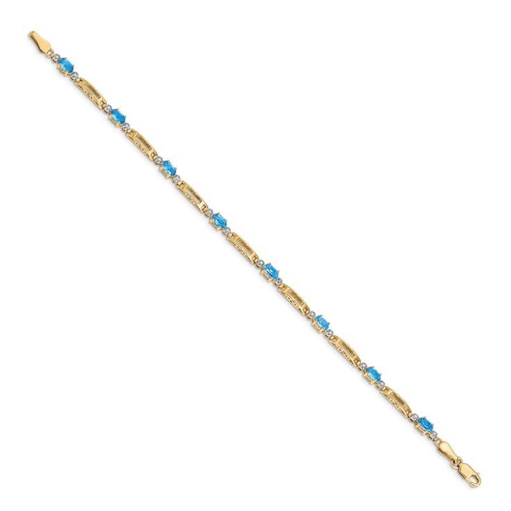 14k Yellow Gold and Rhodium Over 14k Yellow Gold Blue Topaz and Diamond Bracelet