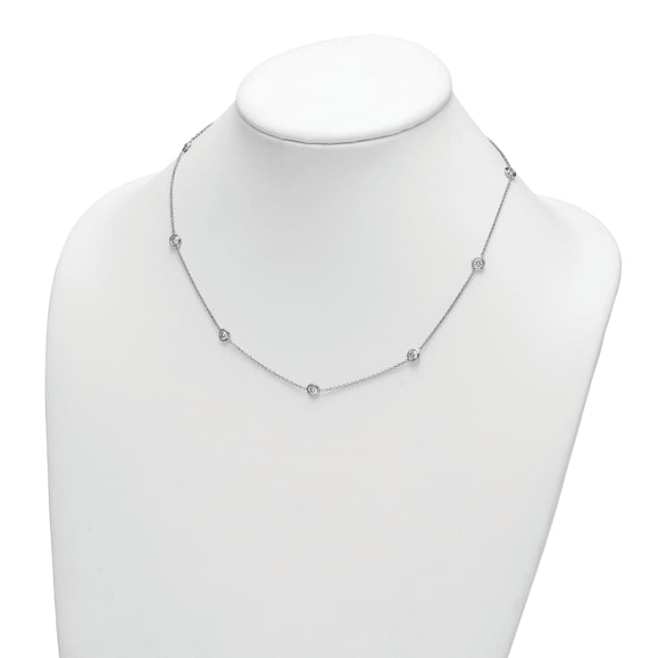 Rhodium Over 18K White Gold Diamond Stations 18 Inch Necklace