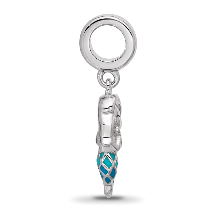 Sterling Silver Rhodium-plated Enamel Mermaid Dangle Bead