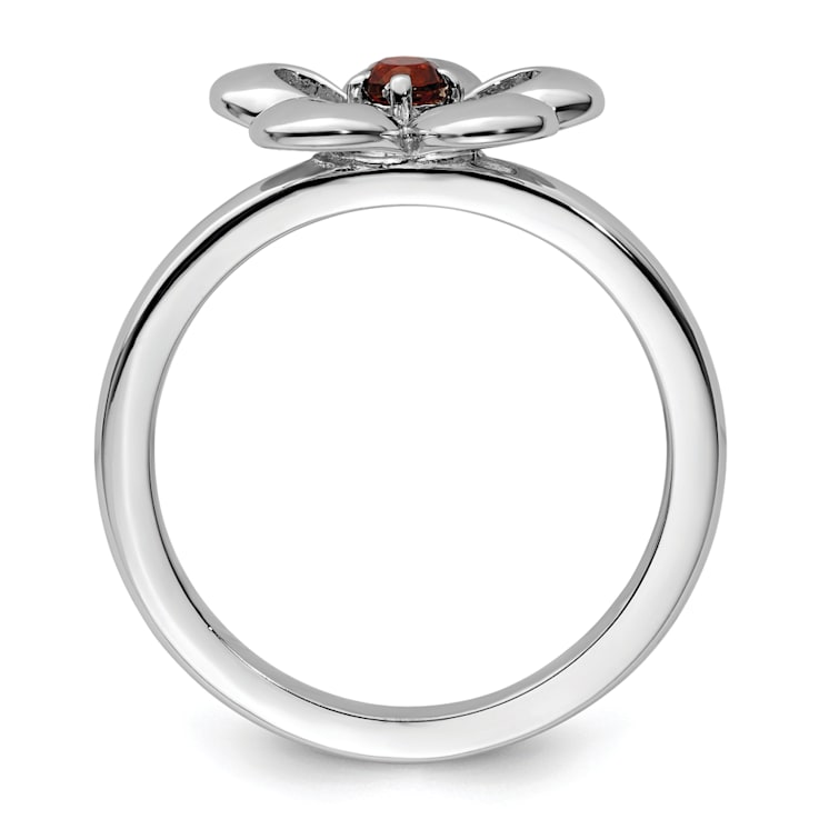 Sterling Silver Stackable Expressions Polished Flower Garnet Ring 0.13ctw