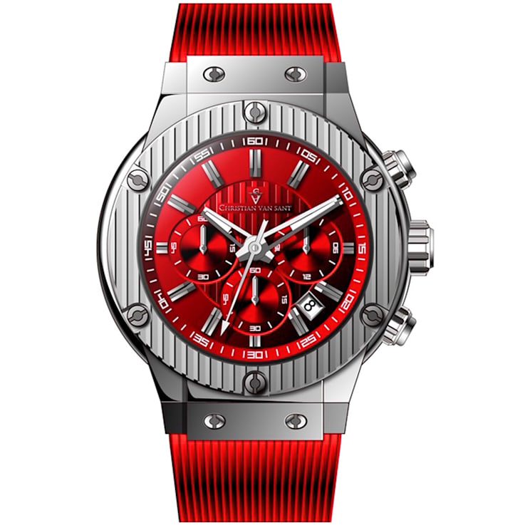 Christian Van Sant Men's Monarchy Red Dial, Gray Bezel, Red Rubber Strap Watch