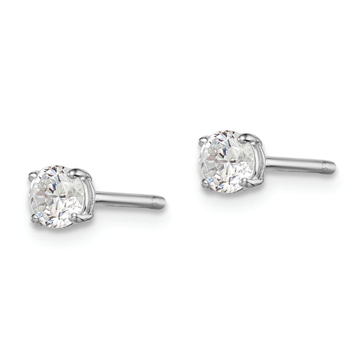 Sterling Silver Rhodium-plated 4mm Round CZ Stud Earrings