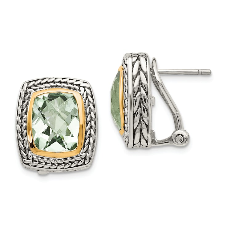 Sterling Silver Antiqued with 14K Accent Prasiolite Earrings