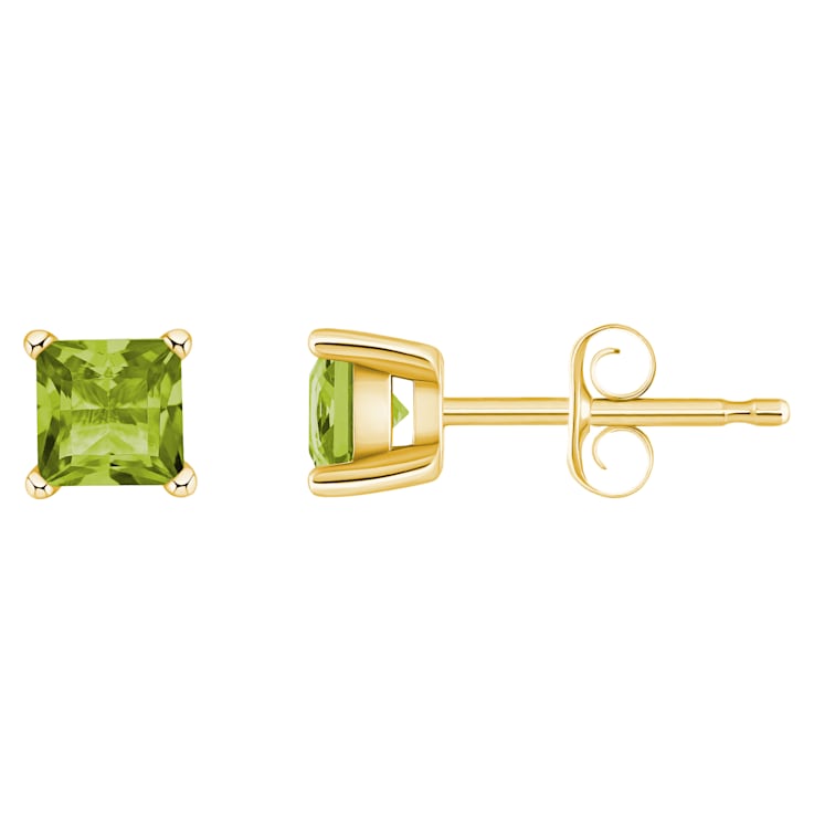 4mm Princess Cut Peridot 14k Yellow Gold Stud Earrings