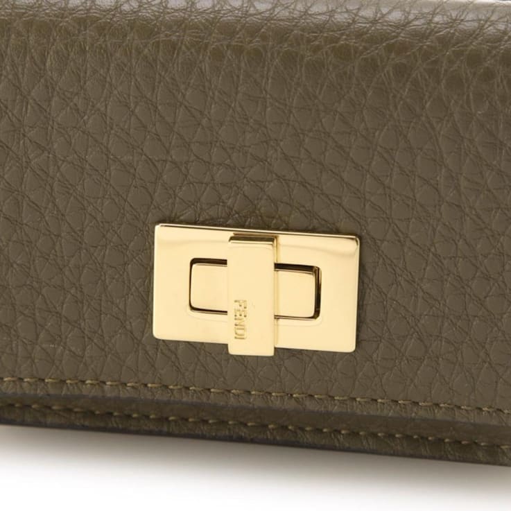 Fendi Selleria Leather Avocado Green Micro Trifold Wallet 11G54A