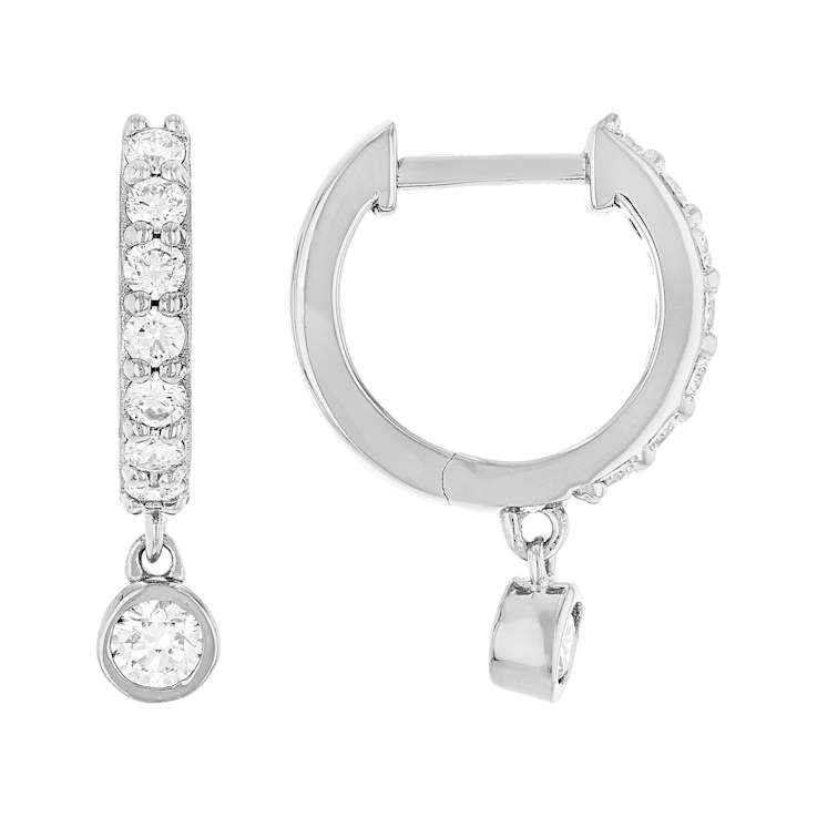 Lab-Grown Diamond Huggie Earrings With Charm In PlatInum Over Sterling Silver