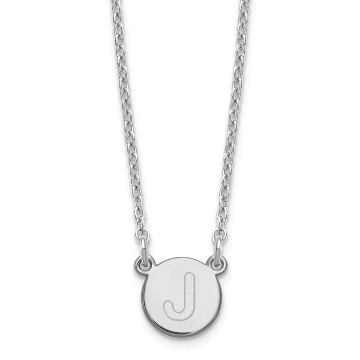 Rhodium Over Sterling Silver Tiny Circle Block Letter J  Initial Necklace