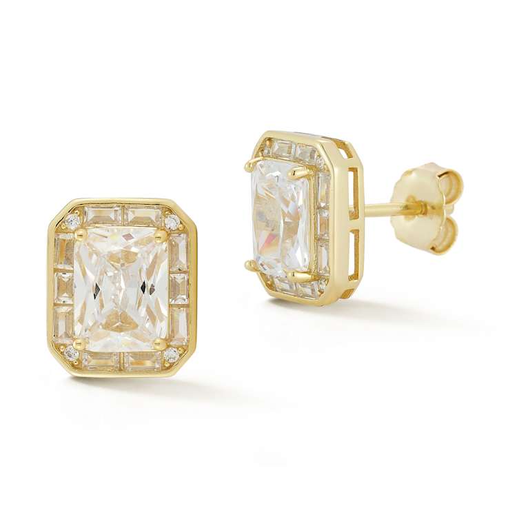 Rachel Zoe Radiant Cut CZ Stud Earrings in 14K Gold Over Sterling Silver