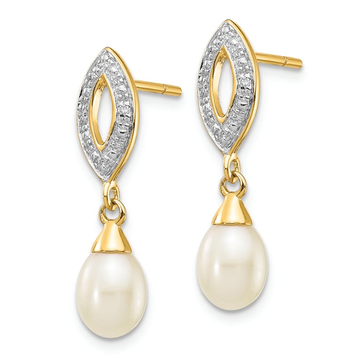 14K Yellow Gold 7x5mm White Teardrop Freshwater Cultured Pearl 0.01ct
Diamond Dangle Earrings