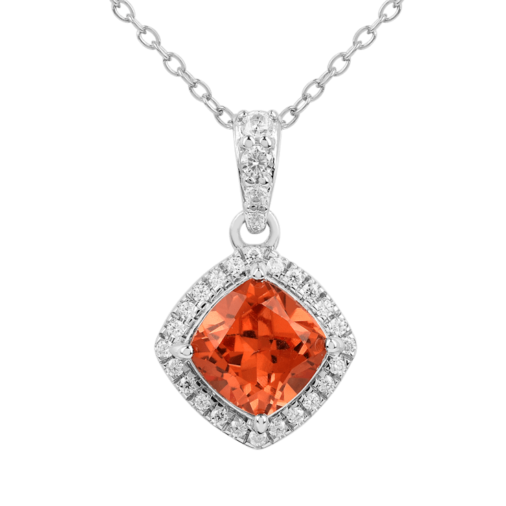 Peach Orange Lab Created Padparadscha Sapphire & Moissanite Sterling
Silver Necklace with Chain