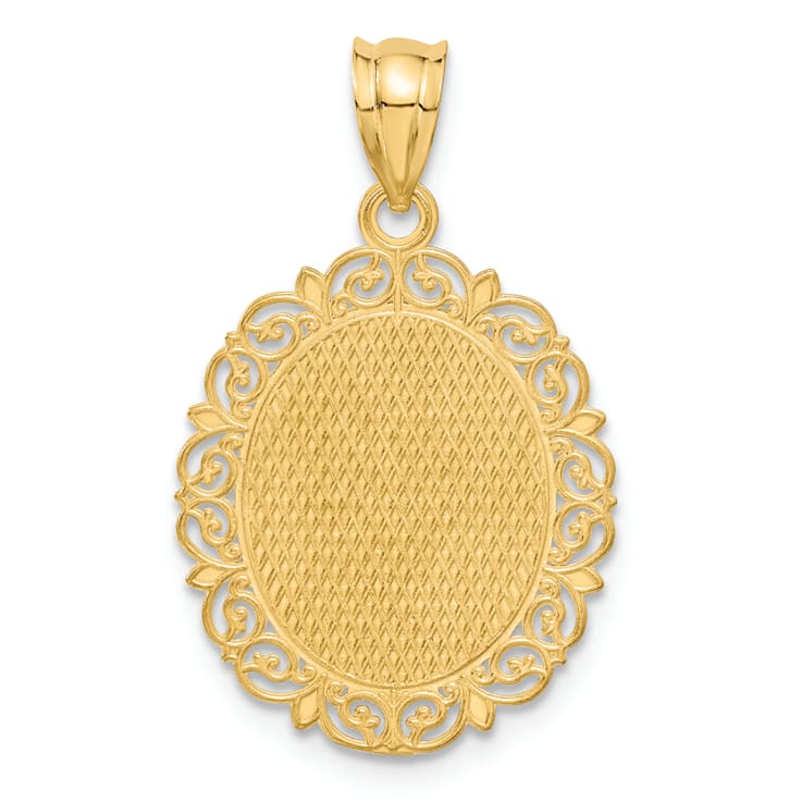 14k Yellow Gold Solid Satin, Polished and Textured Capricorn Zodiac Oval  Pendant