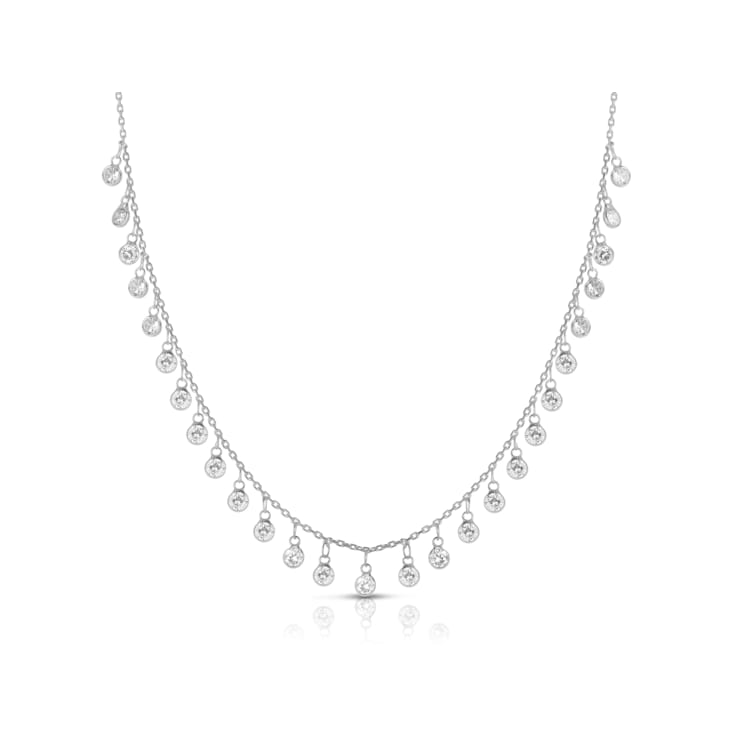 Dangling CZ Charm Necklace In Sterling Silver
