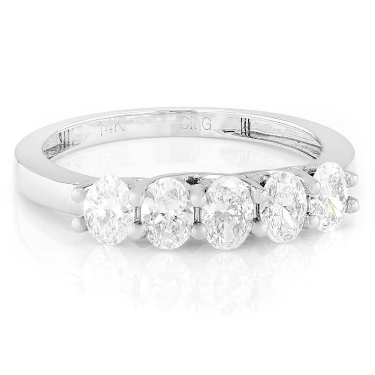 Oval Lab-Grown Diamond 5-Stone Band Ring 1.00ctw In 14K White Gold