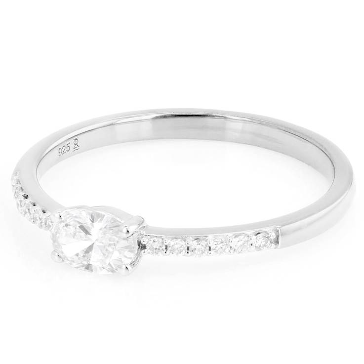 Oval And Round Lab-Grown Diamond Band Ring In Sterling Silver 0.40ctw