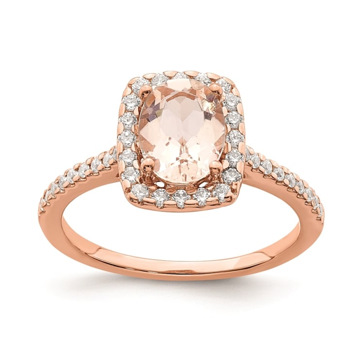 14K Rose Gold Morganite Diamond Halo Engagement Ring 1.55ctw