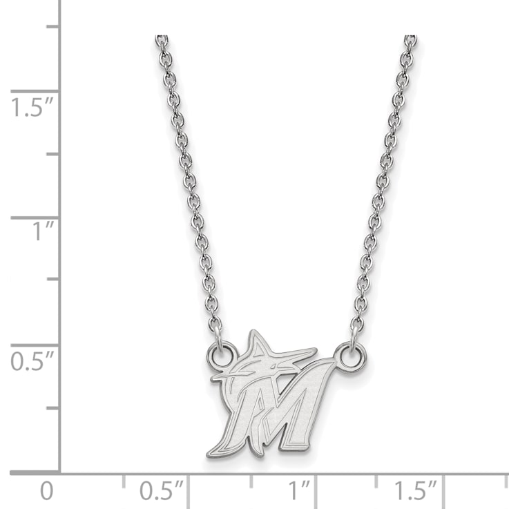 Rhodium Over Sterling Silver MLB LogoArt Miami Marlins Small Pendant Necklace