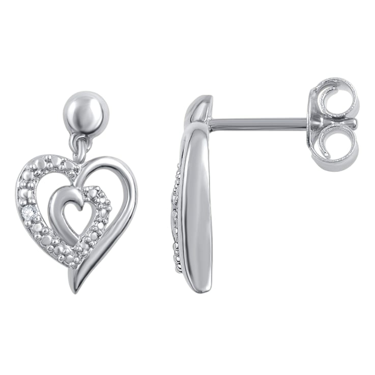 White Diamond Accent Rhodium Over Brass 3 Piece Heart And Butterfly
Pendant And Earring Set